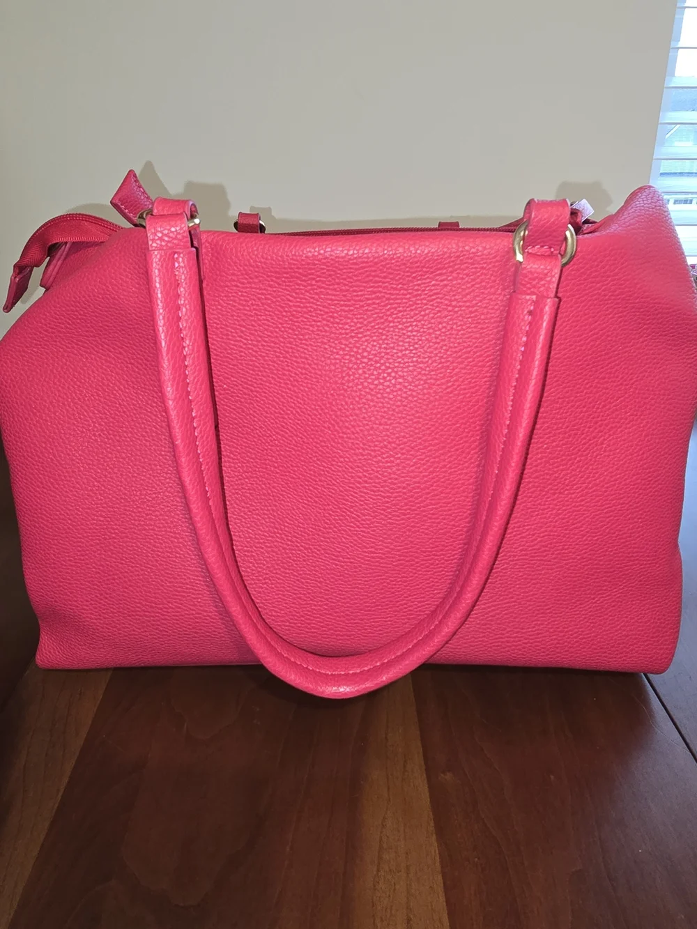 Hot Pink 💕 Pebbled Leather-Like Shoulder Bag with Triple Zipper Compartments